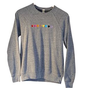 HRC Love Is Love Sweatshirt Small Gray Embroidered Hearts Casual Grunge Skater